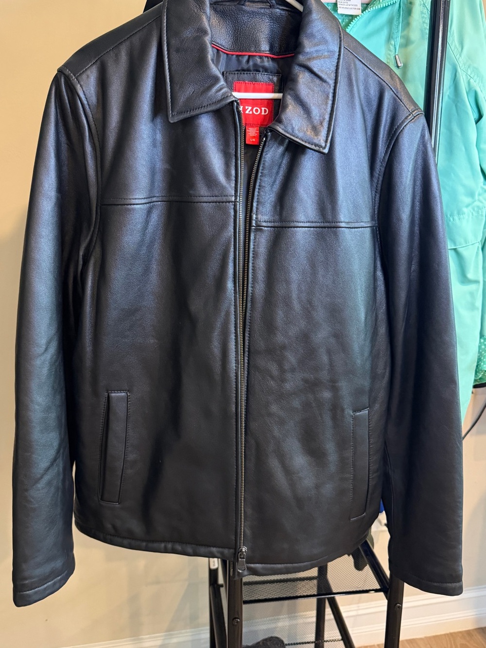 Izod Men’s Black Leather Bomber Jacket
